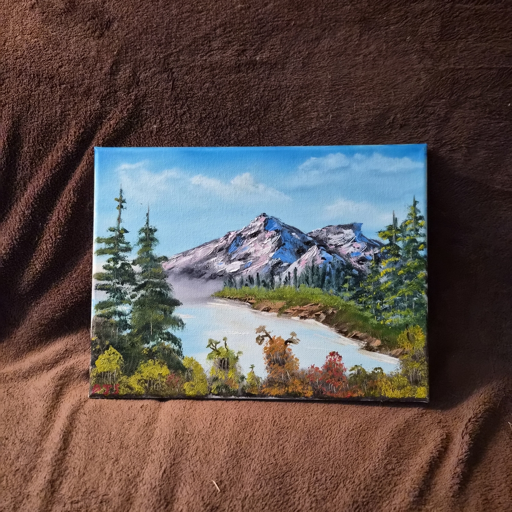 Hand Paint Canvas Oil Paint Bob Ross Inspired Hand Mixed Colors Landscape